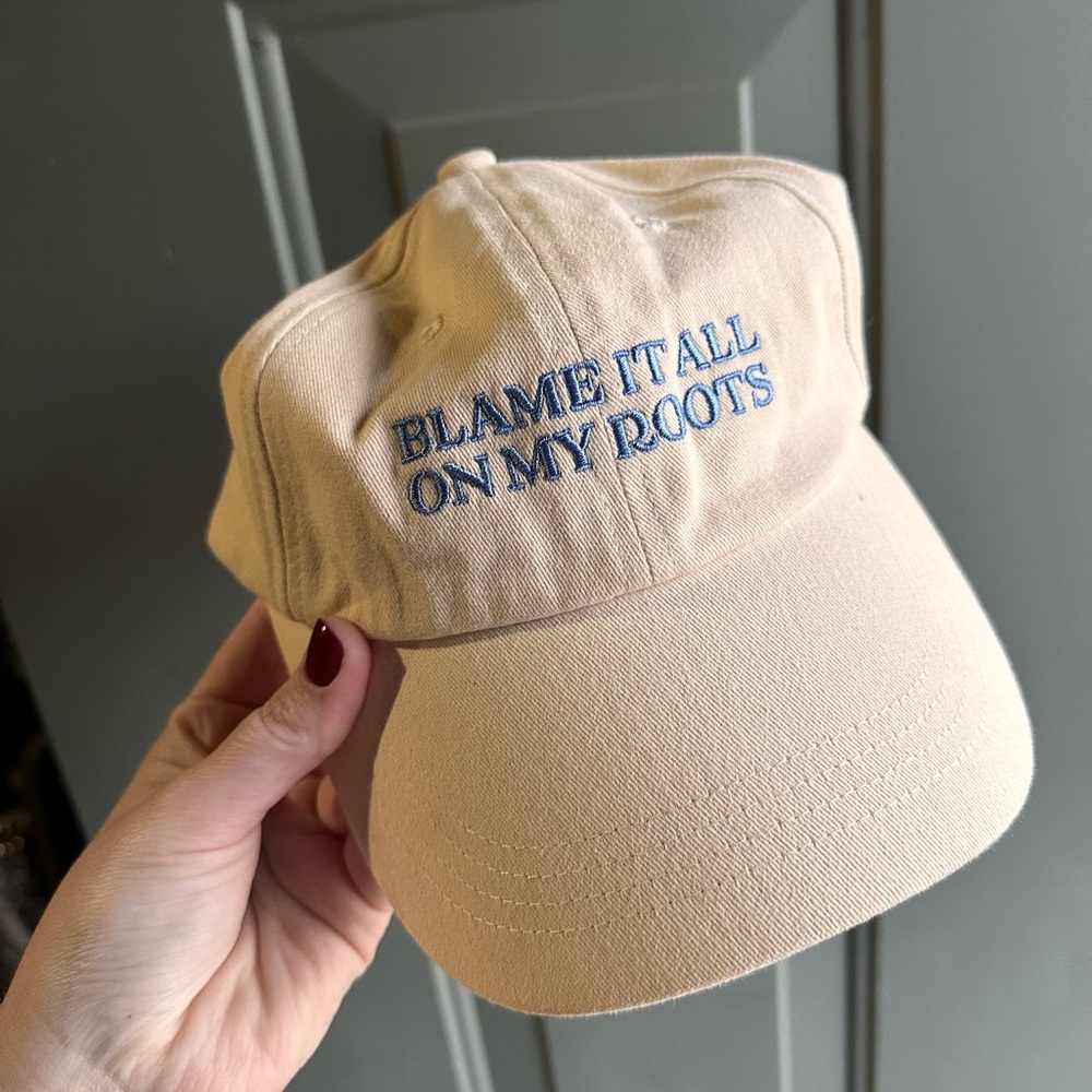 “Blame it all on my roots” Yellow Beige Cap with Embroidery Root Parlour hat